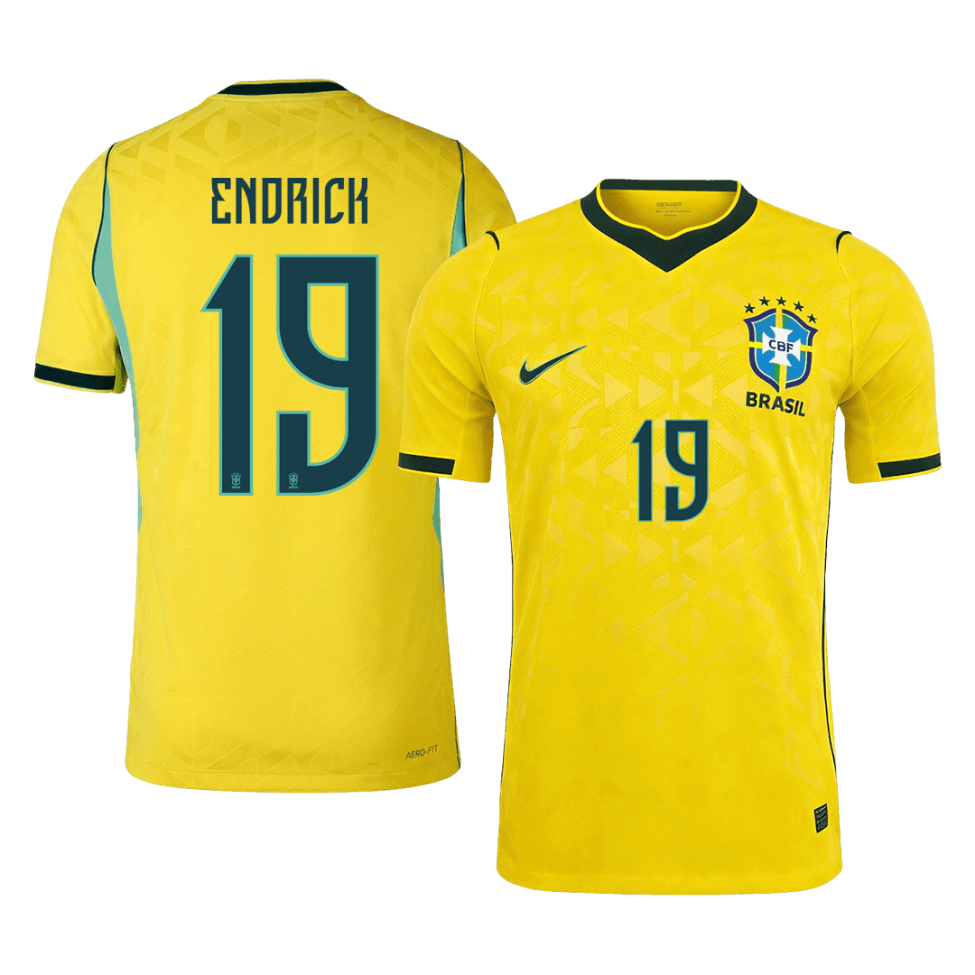 Versão do Jogador ENDRICK #19 Brasil Casa Copa do Mundo Futebol Camisas 2026 Amarelo