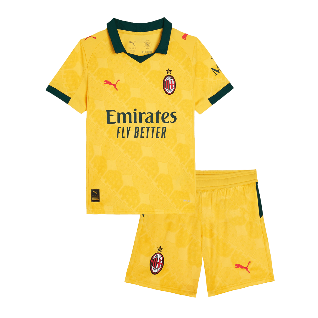 AC Milan Infantil Fora Terceira Conjunto (Camisa + Calção) 2025/26 Amarelo camisola de futebol