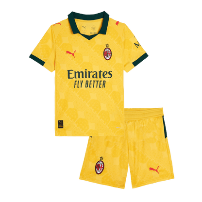 AC Milan Infantil Fora Terceira Conjunto (Camisa + Calção) 2025/26 Amarelo camisola de futebol