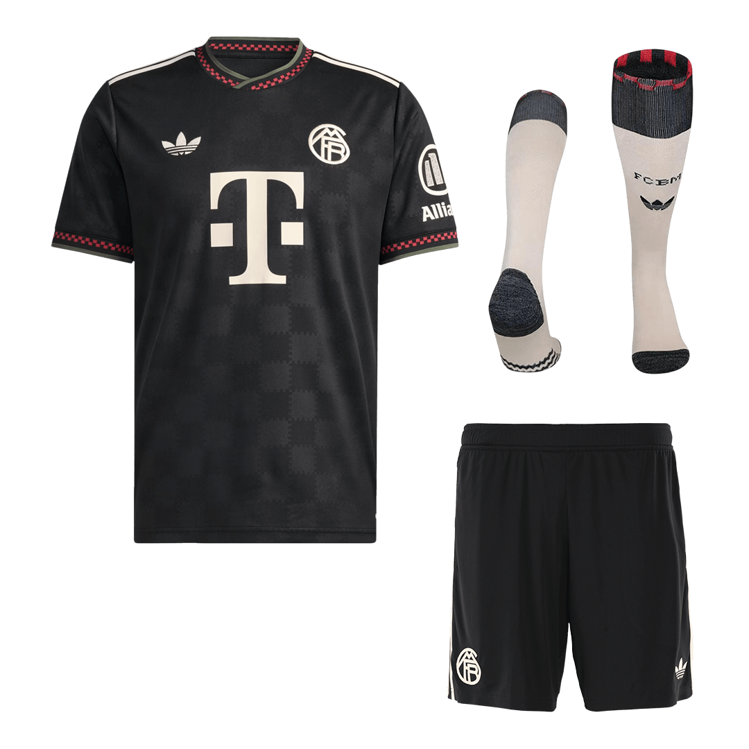 Bayern Munich Fora Terceira Camisa Conjunto(Camisa+Calções+Meias) 2025/26 Preto