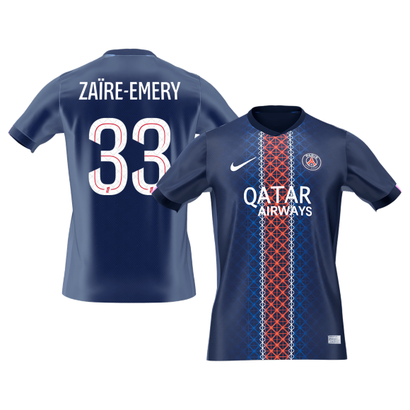 【Super Qualidade】ZAïRE EMERY #33 PSG
 Casa Futebol Camisa 2025/26 Marinha camisola de futebol