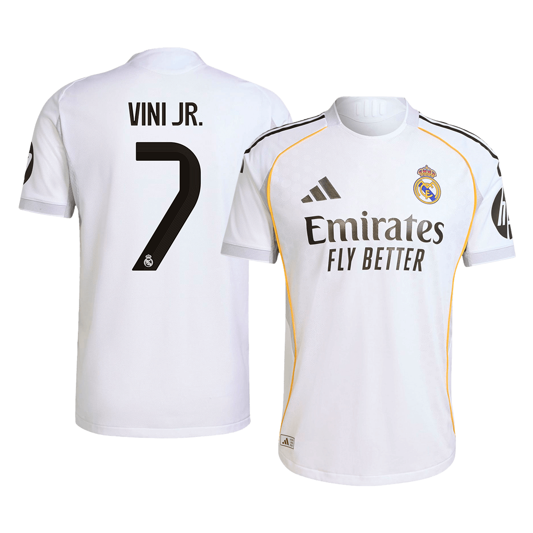 Jogador VINI JR. #7 Real Madrid Casa Futebol Camisas 2025/26 Branco camisola de futebol