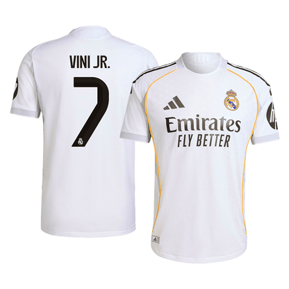 Jogador VINI JR. #7 Real Madrid Casa Futebol Camisas 2025/26 Branco camisola de futebol