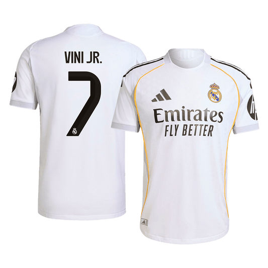 Jogador VINI JR. #7 Real Madrid Casa Futebol Camisas 2025/26 Branco camisola de futebol