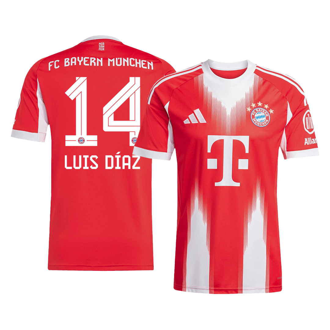 【Super Qualidade】LUIS DÍAZ #14 Bayern Munich
 Casa Futebol Camisa 2025/26 Vermelho camisola de futeb