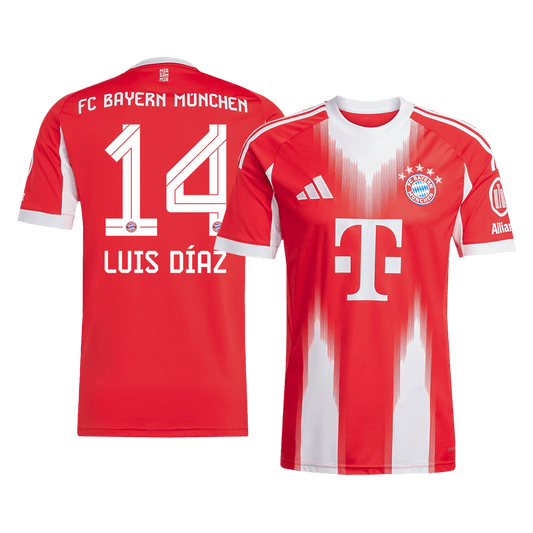 【Super Qualidade】LUIS DÍAZ #14 Bayern Munich
 Casa Futebol Camisa 2025/26 Vermelho camisola de futeb