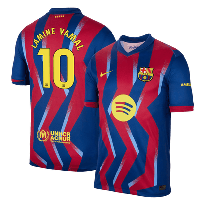 LAMINE YAMAL #10 Barcelona Quarta Camisa 2025/26 Vermelho&Azul