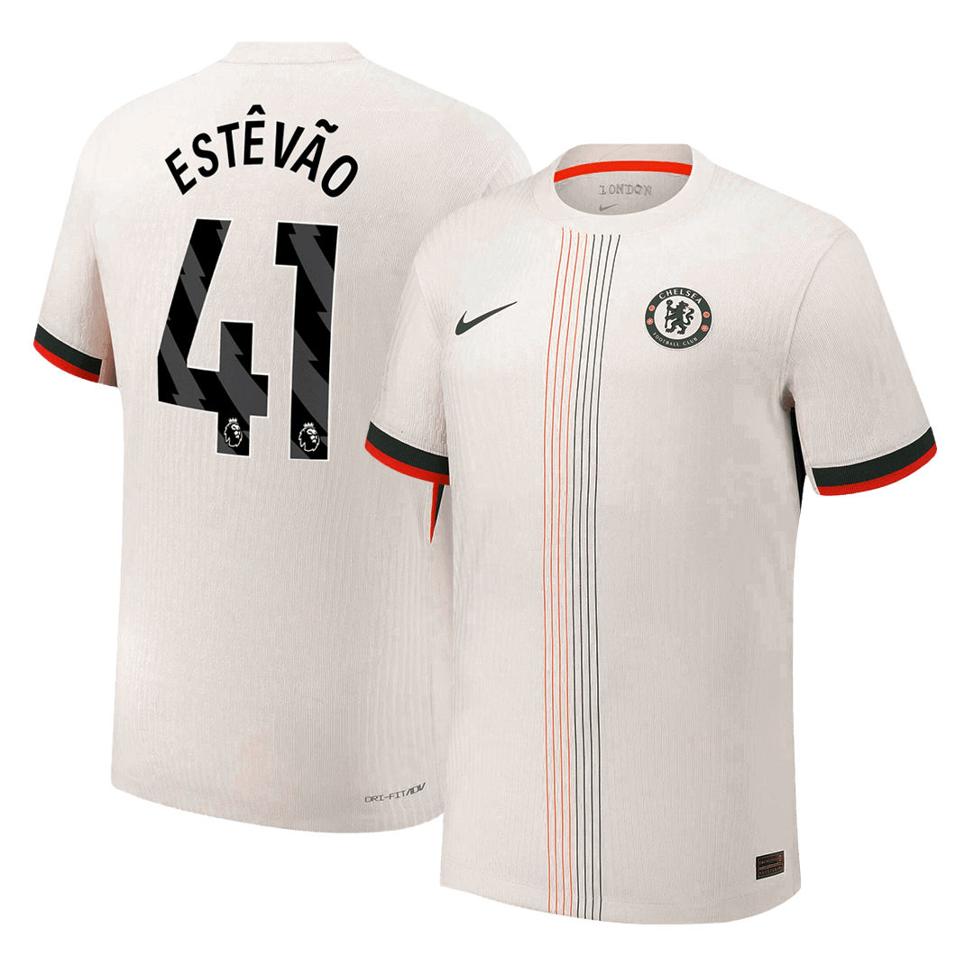 Jogador ESTÊVÃO #41 Chelsea Fora Futebol Camisas 2025/26 Branco camisola de futebol