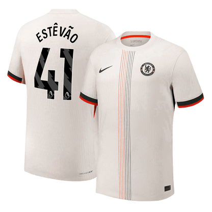 Jogador ESTÊVÃO #41 Chelsea Fora Futebol Camisas 2025/26 Branco camisola de futebol