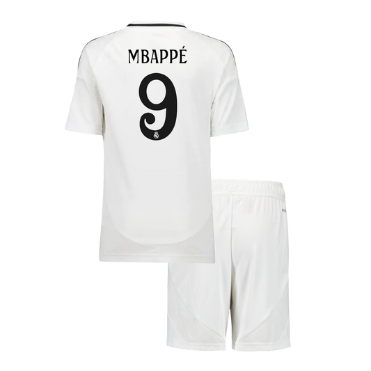 MBAPPé #9 Kit Camisa Home Futebol Real Madrid Infantil (Camisa + Shorts) 2024/25