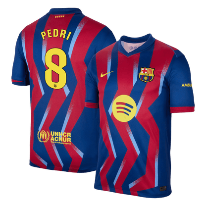 PEDRI #8 Barcelona Quarta Camisa 2025/26 Vermelho&Azul