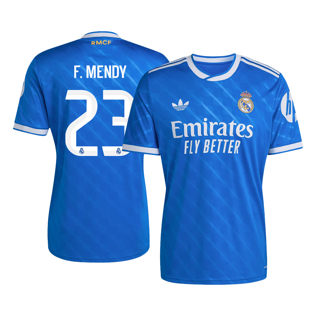F. MENDY #23 Real Madrid Fora Terceira Camisa 2025/26 Azul camisola de futebol