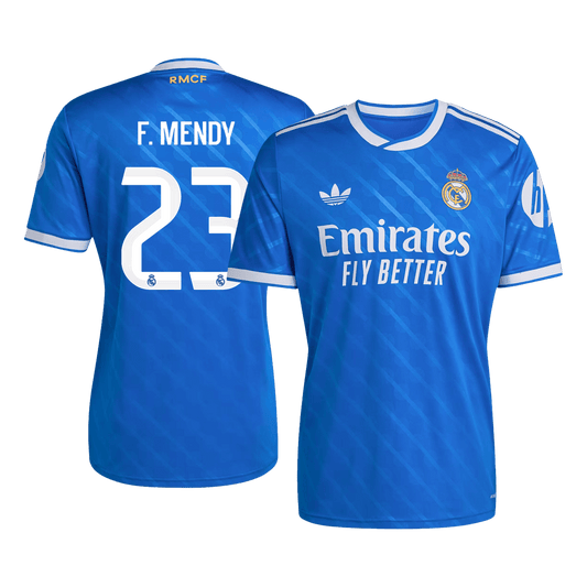 F. MENDY #23 Real Madrid Fora Terceira Camisa 2025/26 Azul camisola de futebol