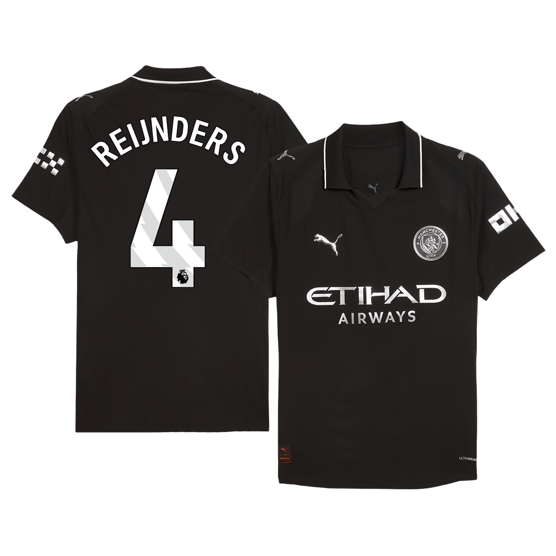 Jogador REIJNDERS #4 Manchester City Fora Futebol Camisas 2025/26 Preto camisola de futebol