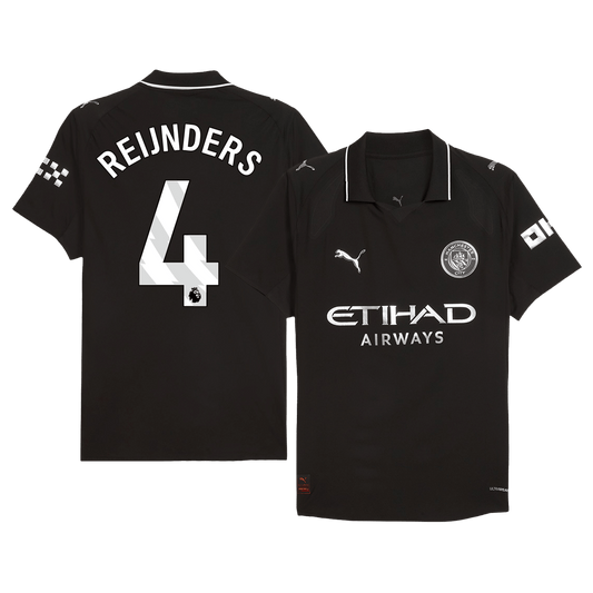 Jogador REIJNDERS #4 Manchester City Fora Futebol Camisas 2025/26 Preto camisola de futebol