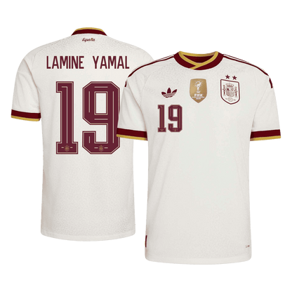 Versão do Jogador LAMINE YAMAL #19 Spain Fora Copa do Mundo Futebol Camisas 2026 Branco