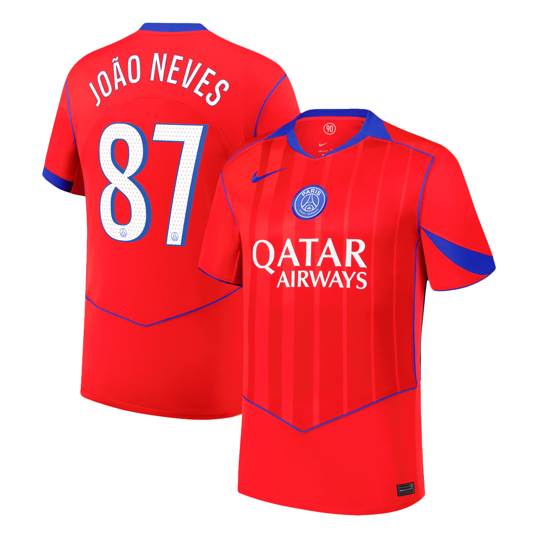 JOÃO NEVES #87 PSG Fora Terceira Camisa 2025/26 Vermelho camisola de futebol