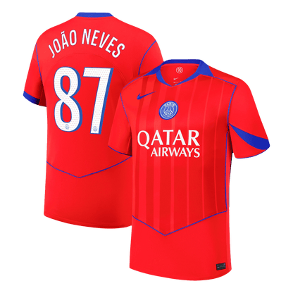 JOÃO NEVES #87 PSG Fora Terceira Camisa 2025/26 Vermelho camisola de futebol