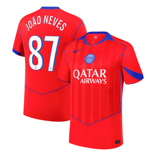 JOÃO NEVES #87 PSG Fora Terceira Camisa 2025/26 Vermelho camisola de futebol
