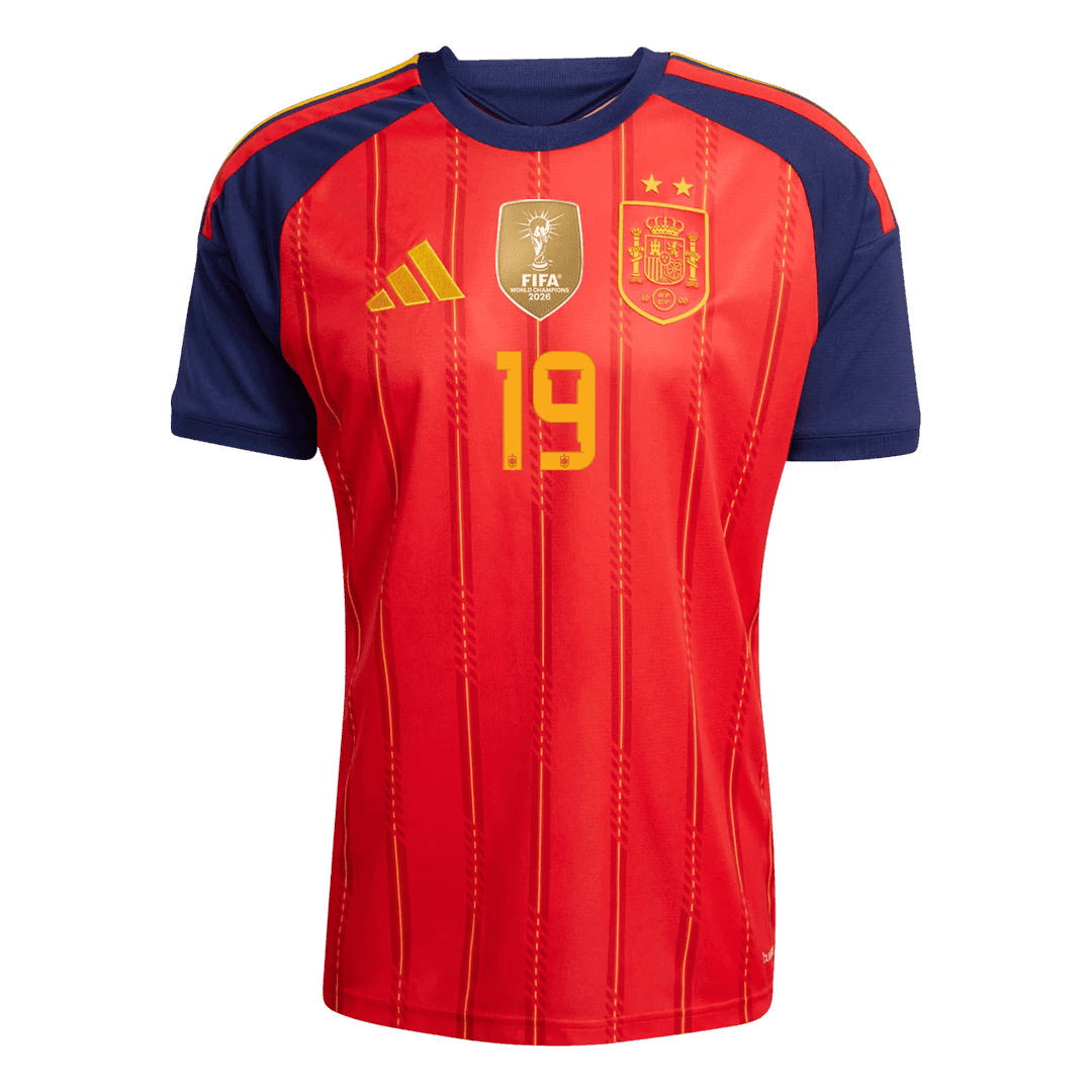 Versão do Jogador LAMINE YAMAL #19 Spain Casa Copa do Mundo Futebol Camisas 2026 Vermelho