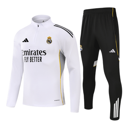 Real Madrid Infantil Zíper Moletom Conjunto (Top+Pants) 2025/26 Branco camisola de futebol