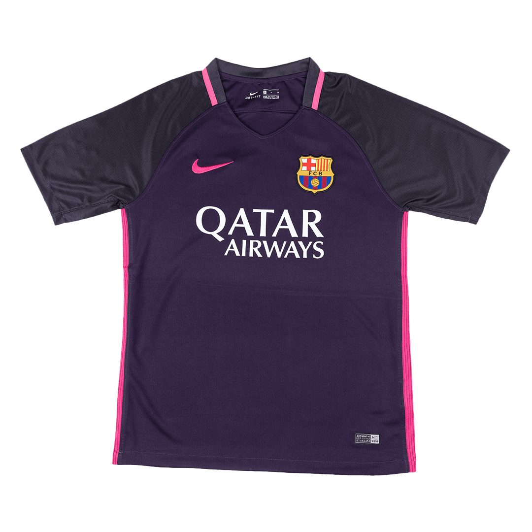 Retrô Barcelona Fora Camisa 2016/17 Roxo camisola de futebol 2025/26