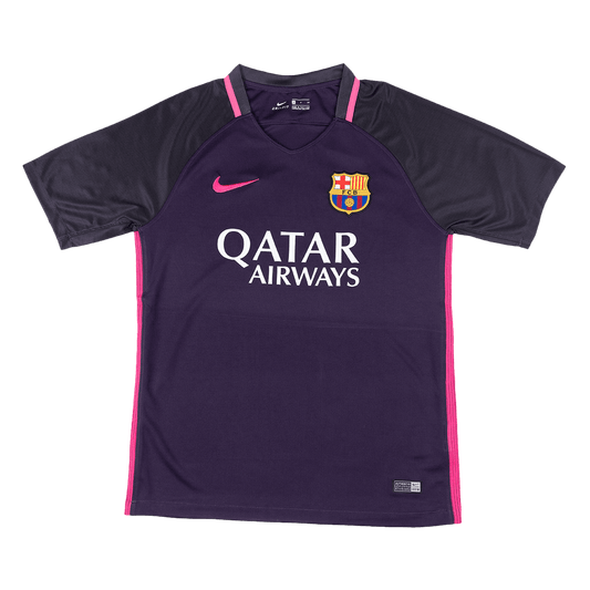 Retrô Barcelona Fora Camisa 2016/17 Roxo camisola de futebol 2025/26