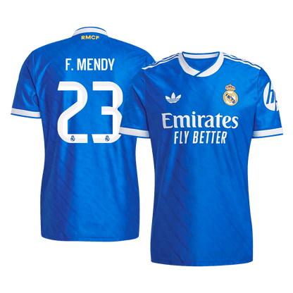 Jogador F. MENDY #23 Real Madrid Fora Terceira Futebol Camisas 2025/26 Azul camisola de futebol