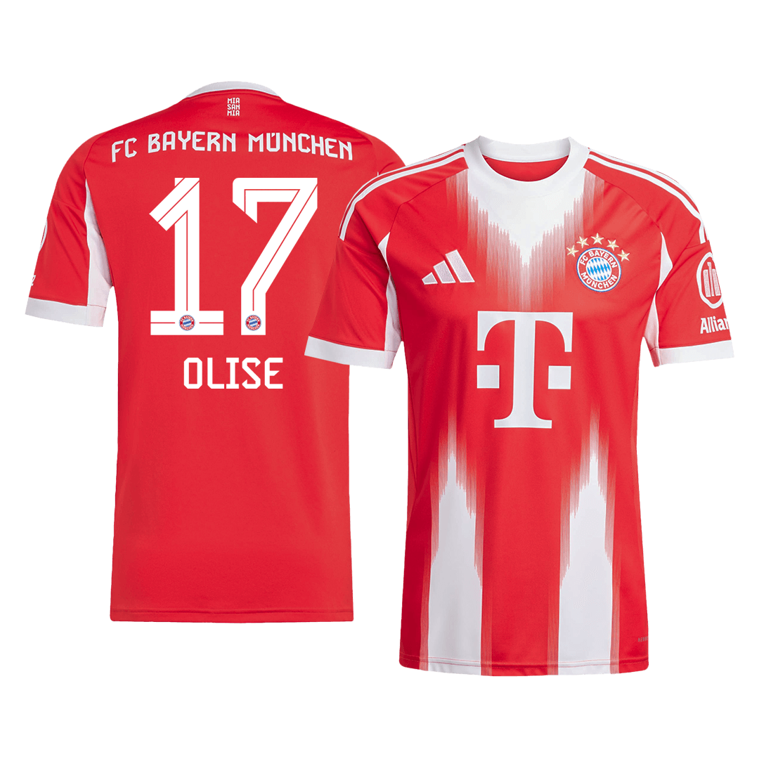OLISE #17 Bayern Munich Casa Camisa 2025/26 Vermelho camisola de futebol