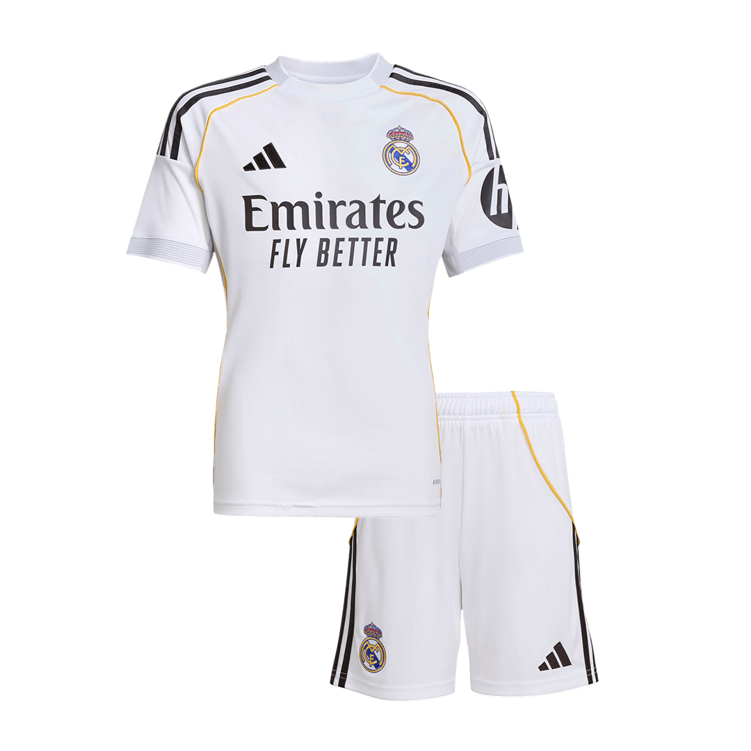 Infantil Real Madrid Casa Futebol Camisa Conjunto(Camisa+Calção) 2025/26 Branco camisola de futebol