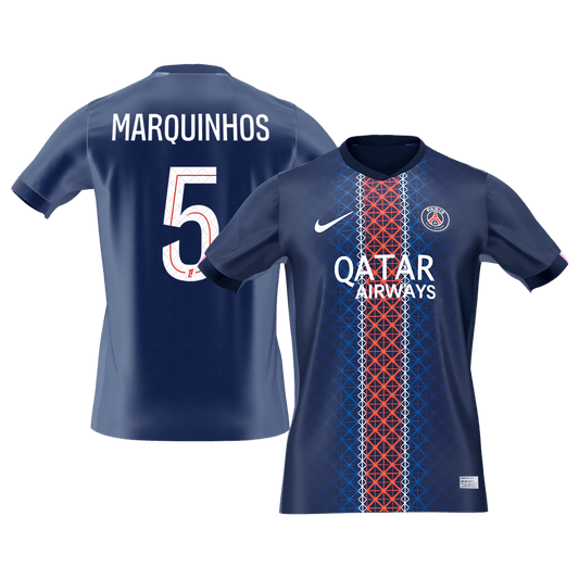 【Super Qualidade】MARQUINHOS #5 PSG
 Casa Futebol Camisa 2025/26 Marinha camisola de futebol