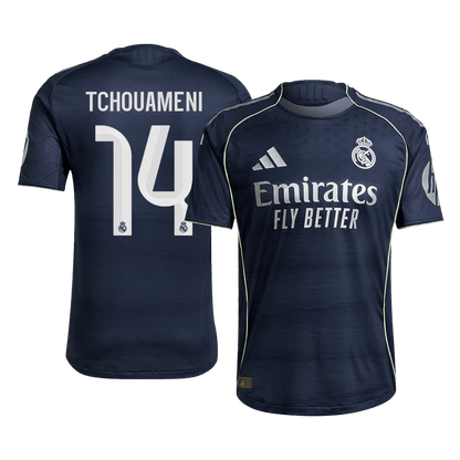 Jogador TCHOUAMENI #14 Real Madrid Fora Futebol Camisas 2025/26 Marinha camisola de futebol