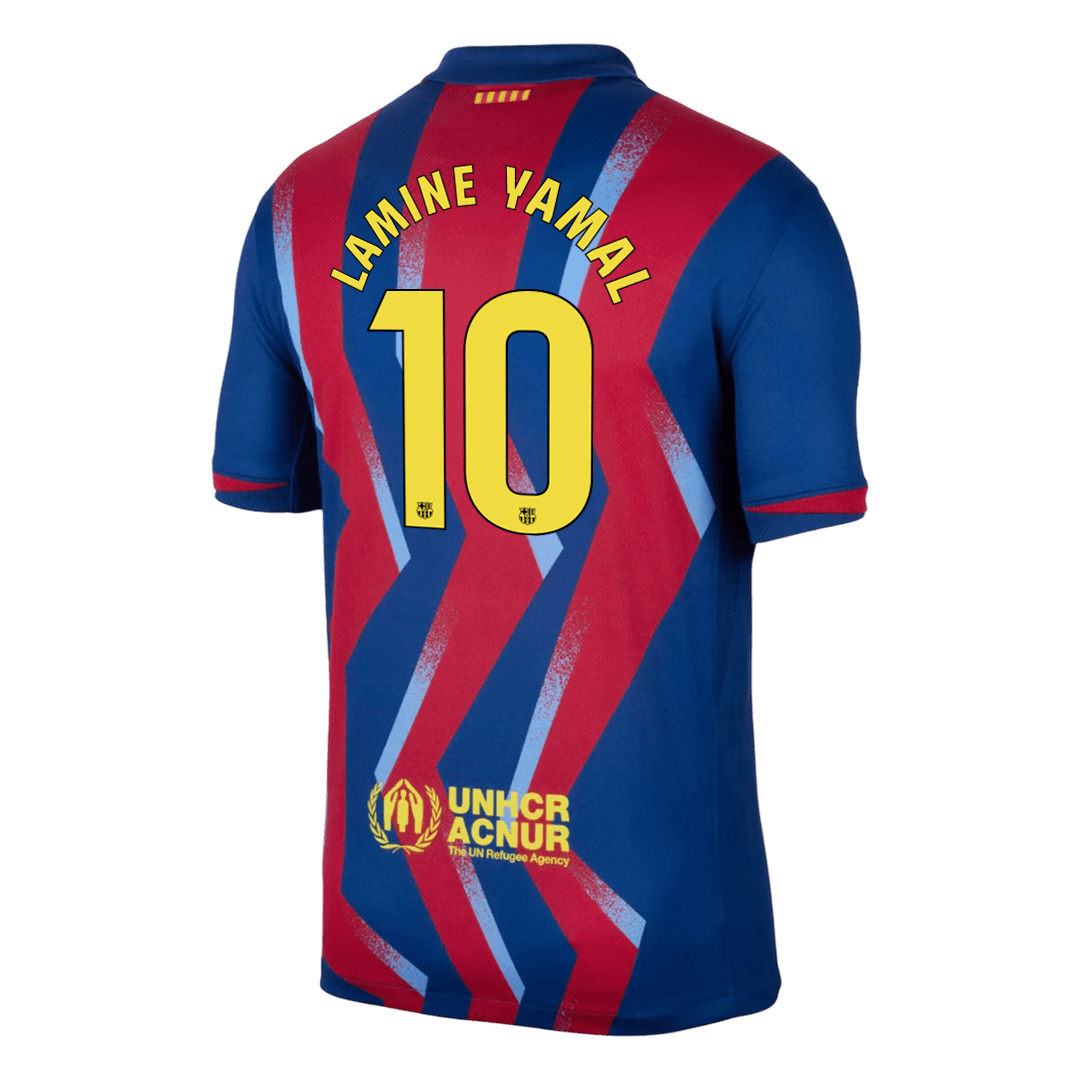 LAMINE YAMAL #10 Barcelona Quarta Camisa 2025/26 Vermelho&Azul camisola de futebol