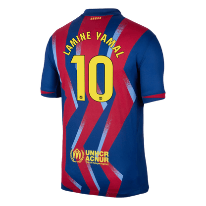 LAMINE YAMAL #10 Barcelona Quarta Camisa 2025/26 Vermelho&Azul camisola de futebol