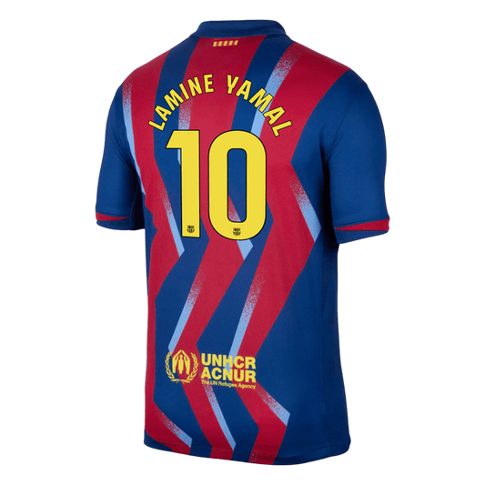 LAMINE YAMAL #10 Barcelona Quarta Camisa 2025/26 Vermelho&Azul camisola de futebol
