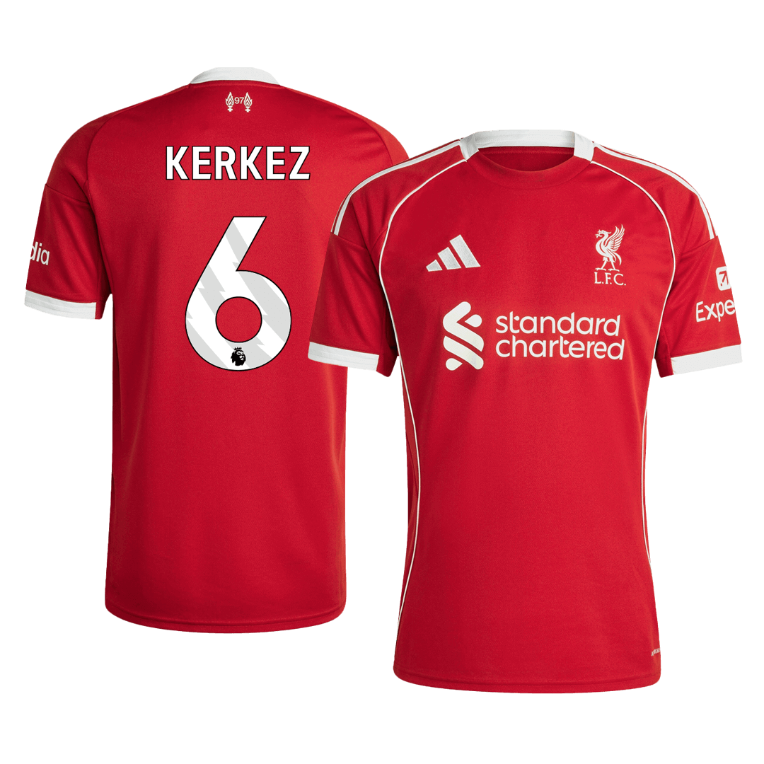 KERKEZ #6 Liverpool Casa Camisa 2025/26 Vermelho camisola de futebol