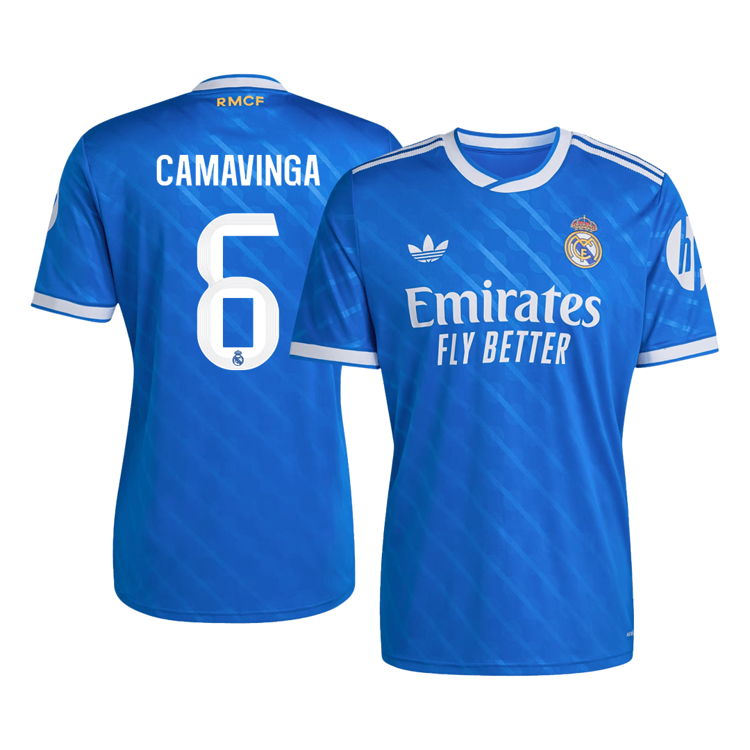 CAMAVINGA #6 Real Madrid Fora Terceira Camisa 2025/26 Azul camisola de futebol