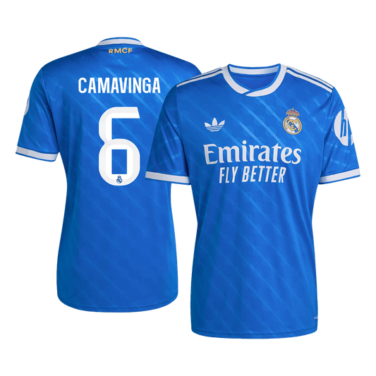 CAMAVINGA #6 Real Madrid Fora Terceira Camisa 2025/26 Azul camisola de futebol