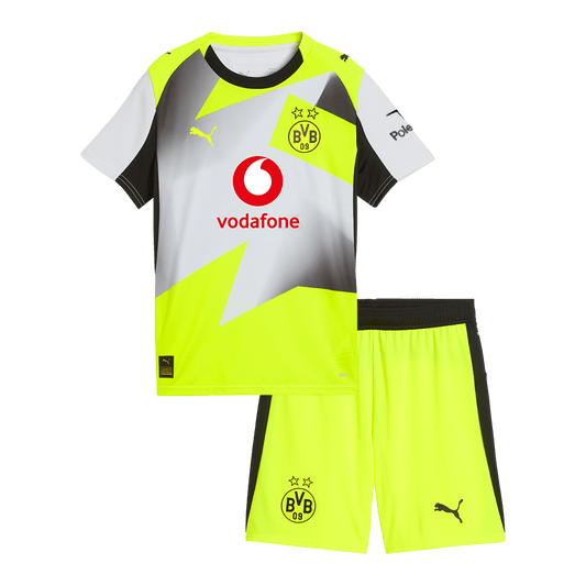 Borussia Dortmund Infantil 
 Fora Conjunto (Camisa+Shorts) 2025/26 Cinza camisola de futebol