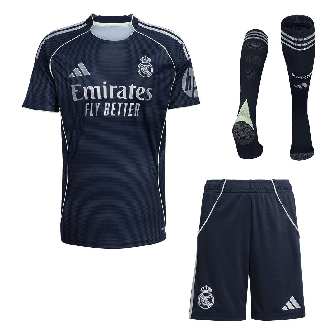 Real Madrid 
 Fora 
 Camisa 
Conjunto (Camisa + Calções + Meias) 
2025/26