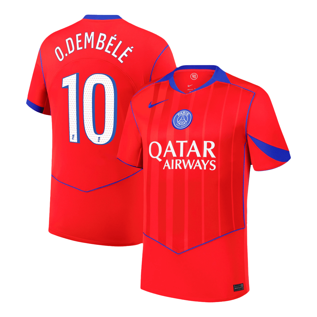 O.DEMBÉLÉ #10 PSG Fora Terceira Camisa 2025/26 Vermelho camisola de futebol
