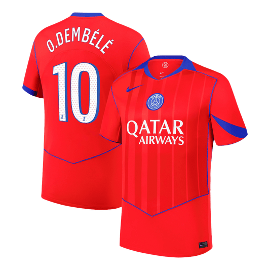 O.DEMBÉLÉ #10 PSG Fora Terceira Camisa 2025/26 Vermelho camisola de futebol