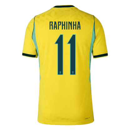 Versão do Jogador RAPHINHA #11 Brasil Casa Copa do Mundo Futebol Camisas 2026 Amarelo