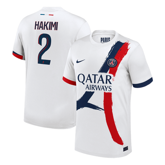 Jogador HAKIMI #2 PSG Fora Futebol Camisas 2025/26 Branco camisola de futebol