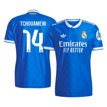 Jogador TCHOUAMENI #14 Real Madrid Fora Terceira Futebol Camisas 2025/26 Azul camisola de futebol