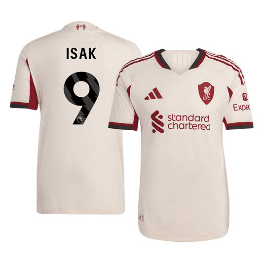 Jogador ISAK ##9 Liverpool Fora Futebol Camisas 2025/26 Branco camisola de futebol