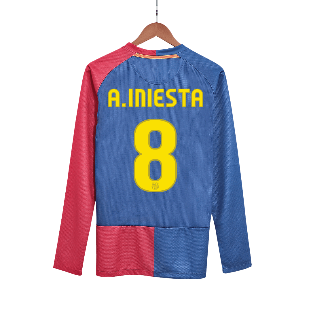 A.INIESTA #8 Barcelona Retro Jersey Home Camisola de futebol de manga comprida 2008/09 - Final da UC