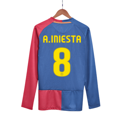 A.INIESTA #8 Barcelona Retro Jersey Home Camisola de futebol de manga comprida 2008/09 - Final da UC