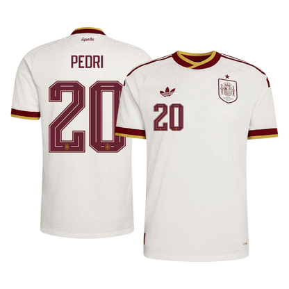 Versão do Jogador PEDRI #20 Espanha Fora Copa do Mundo Futebol Camisas 2026 Branco