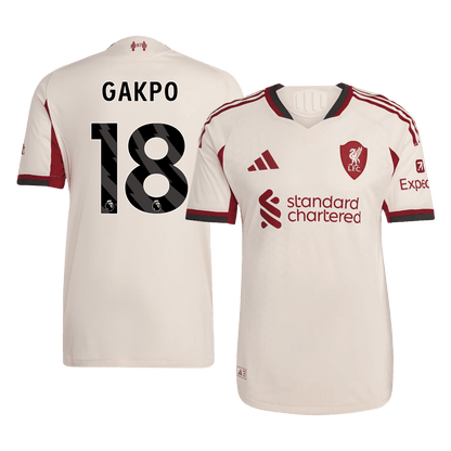 Jogador GAKPO #18 Liverpool Fora Futebol Camisas 2025/26 Branco camisola de futebol